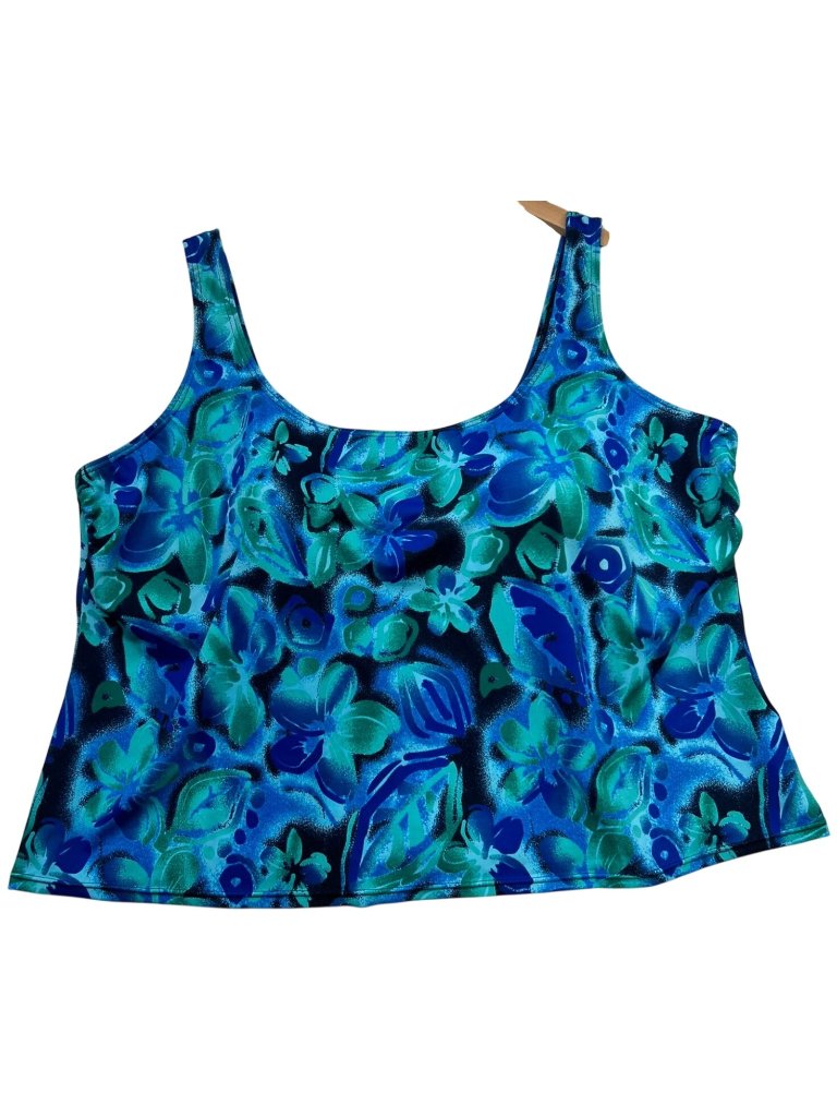 Blair Women's Tankini Swim Top Sleeveless Stretch Size 24w Blue Floral Print